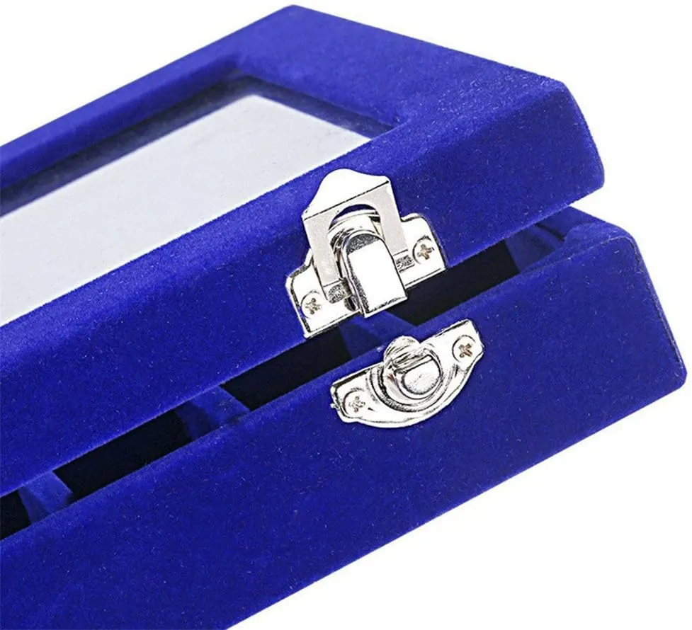 24 Grids Velvet Glass Ring Earrings Jewelry Box Earrings Organiser Storage Holder Display Case