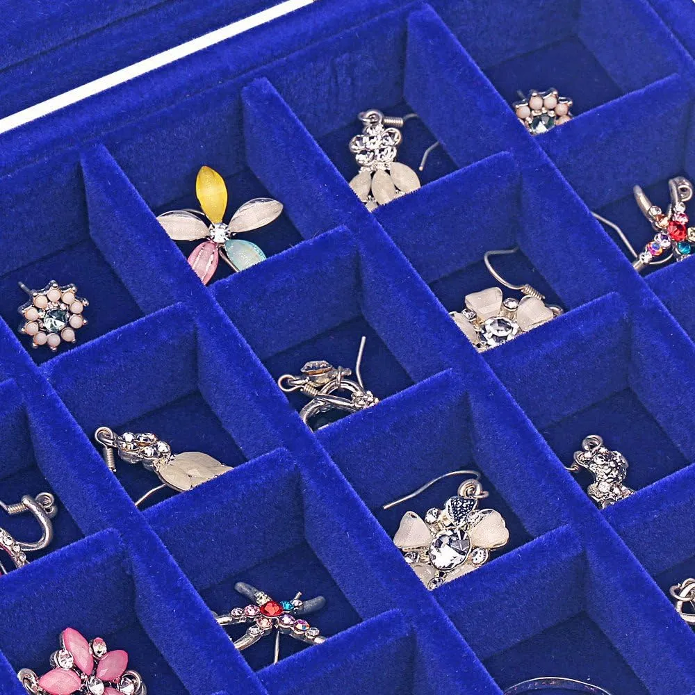 24 Grids Velvet Glass Ring Earrings Jewelry Box Earrings Organiser Storage Holder Display Case