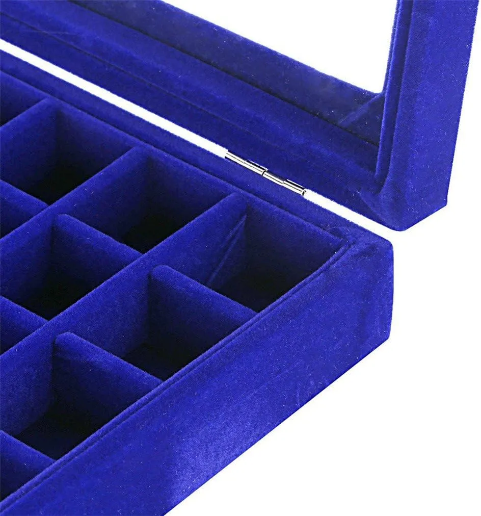 24 Grids Velvet Glass Ring Earrings Jewelry Box Earrings Organiser Storage Holder Display Case