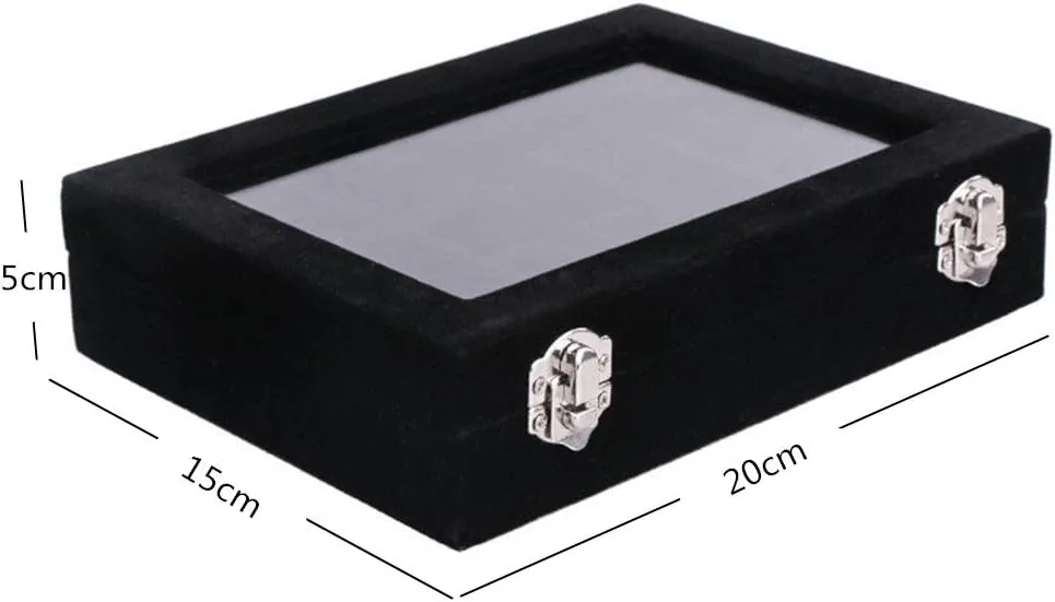 24 Grids Velvet Glass Ring Earrings Jewelry Box Earrings Organiser Storage Holder Display Case