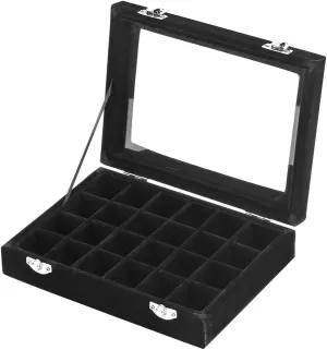 24 Grids Velvet Glass Ring Earrings Jewelry Box Earrings Organiser Storage Holder Display Case