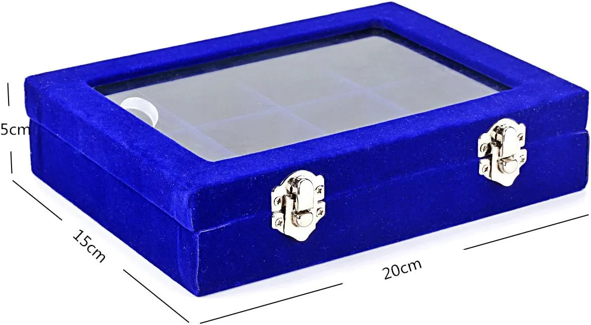 24 Grids Velvet Glass Ring Earrings Jewelry Box Earrings Organiser Storage Holder Display Case