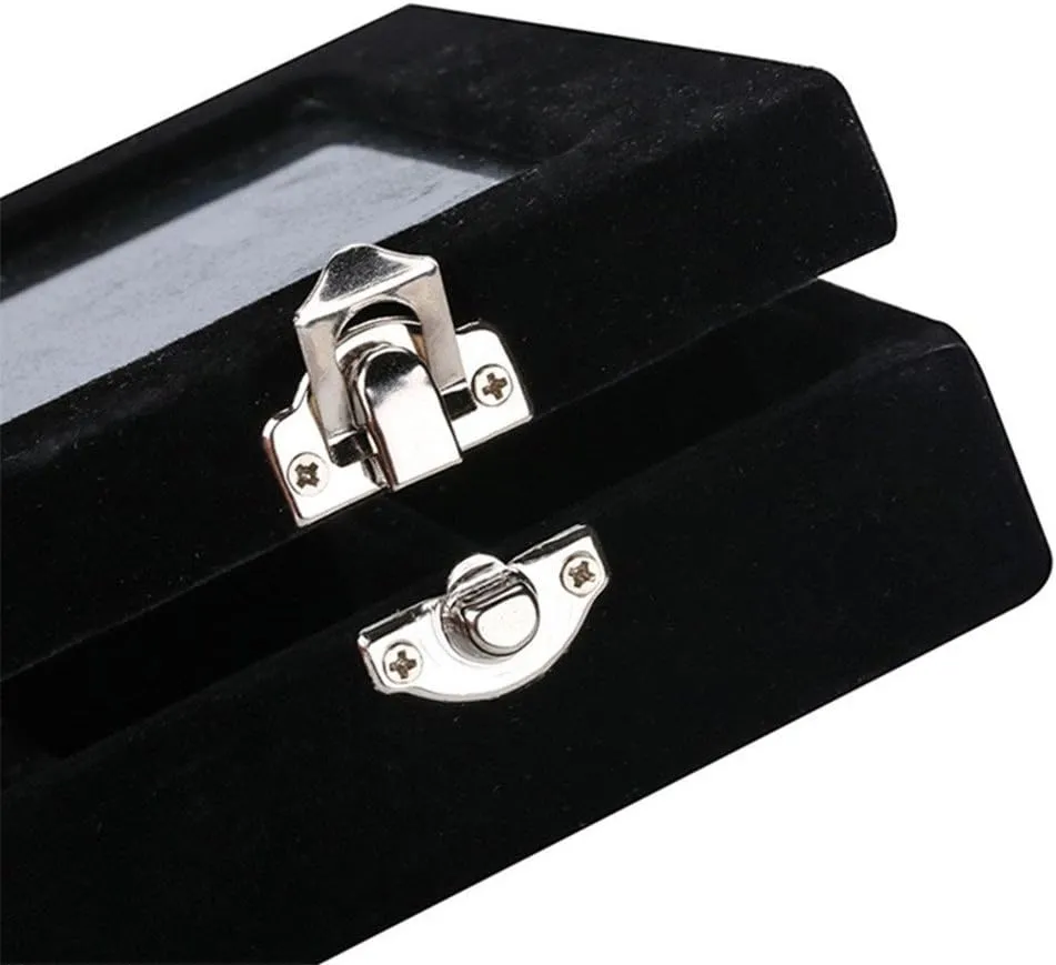 24 Grids Velvet Glass Ring Earrings Jewelry Box Earrings Organiser Storage Holder Display Case