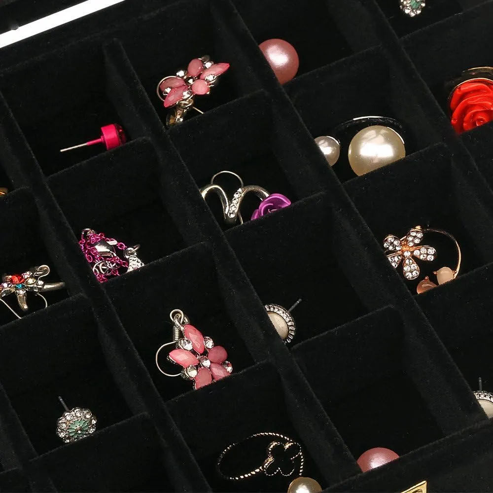24 Grids Velvet Glass Ring Earrings Jewelry Box Earrings Organiser Storage Holder Display Case