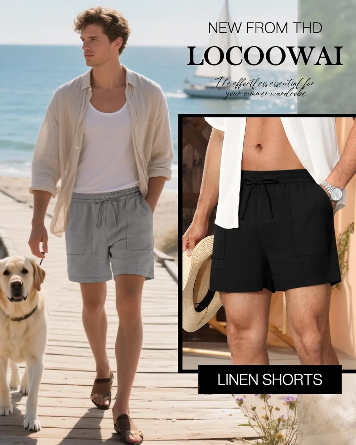 3 Pack Men's Linen Shorts, 3.5 Inch Cotton Drawstring Casual Summer Shorts Elastic Waist Beach Bottom with Pockets