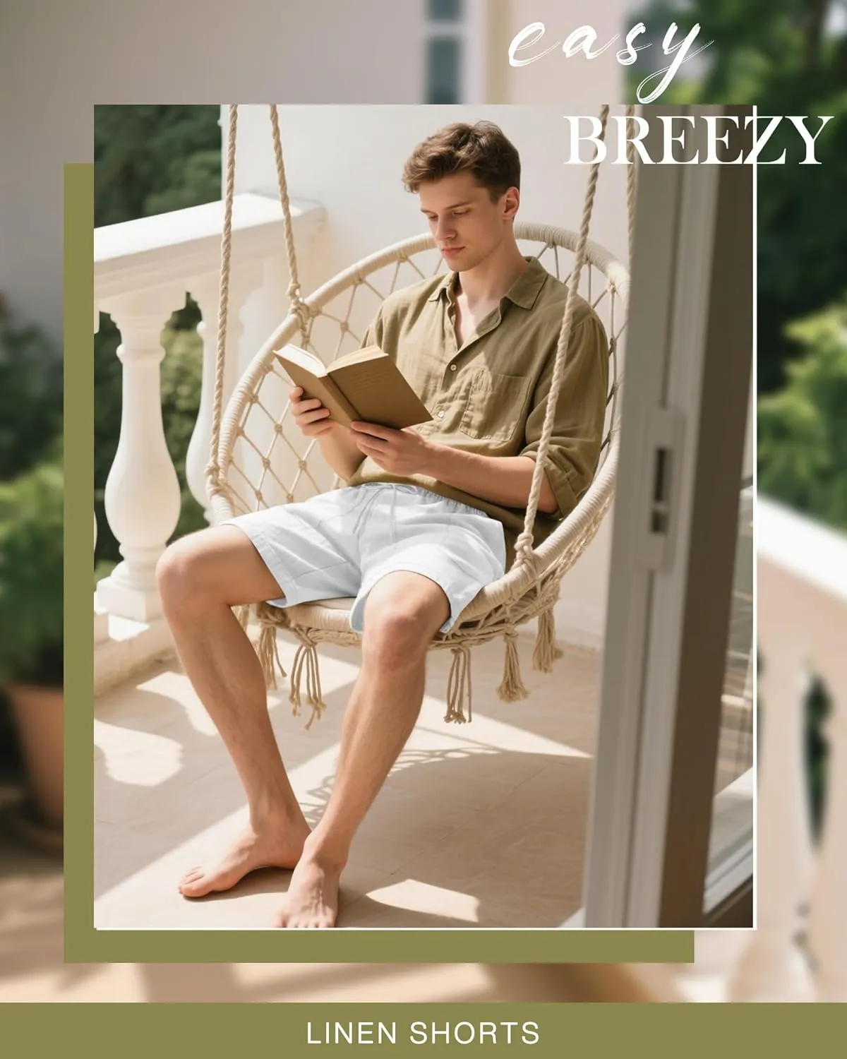 3 Pack Men's Linen Shorts, 3.5 Inch Cotton Drawstring Casual Summer Shorts Elastic Waist Beach Bottom with Pockets