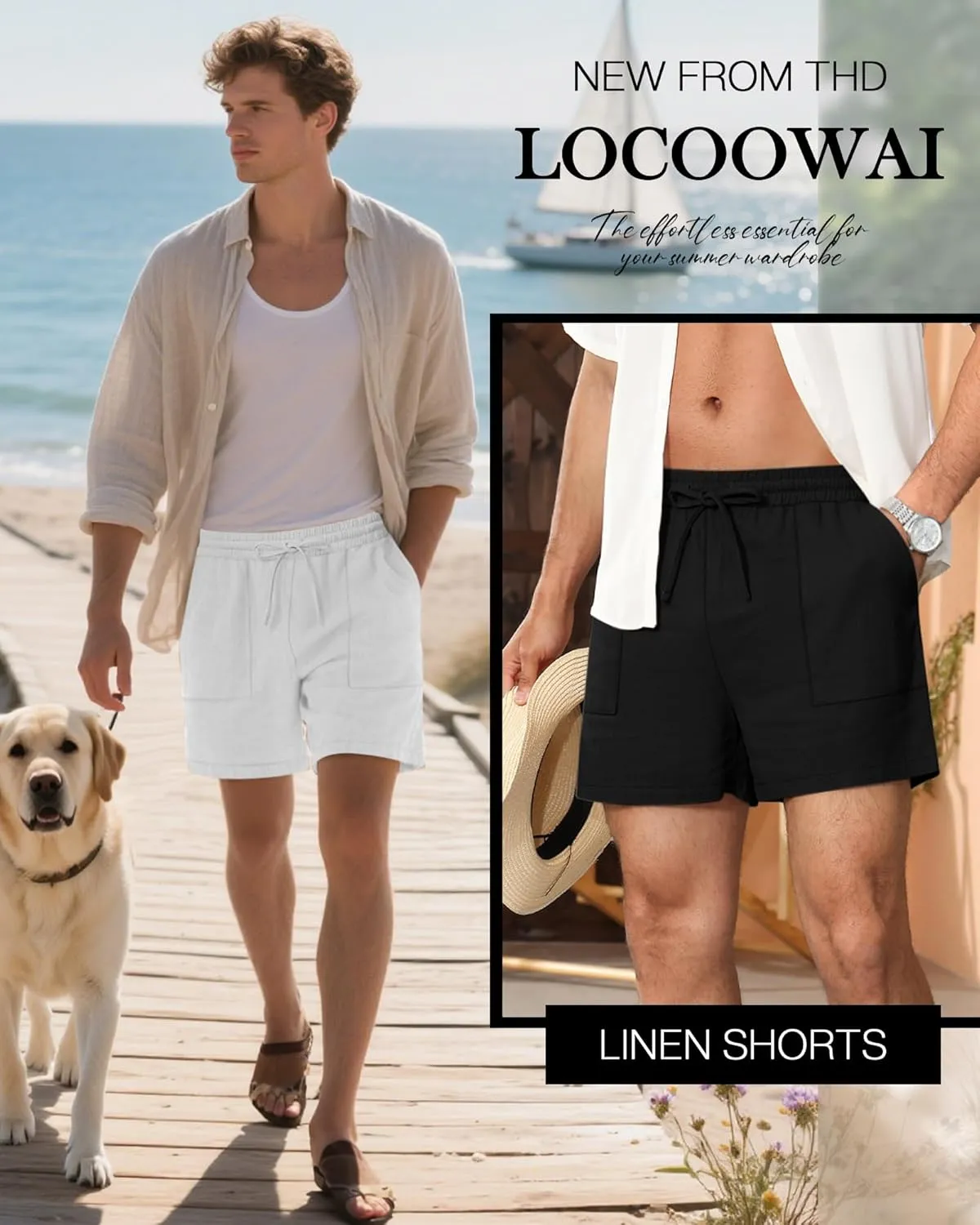 3 Pack Men's Linen Shorts, 3.5 Inch Cotton Drawstring Casual Summer Shorts Elastic Waist Beach Bottom with Pockets