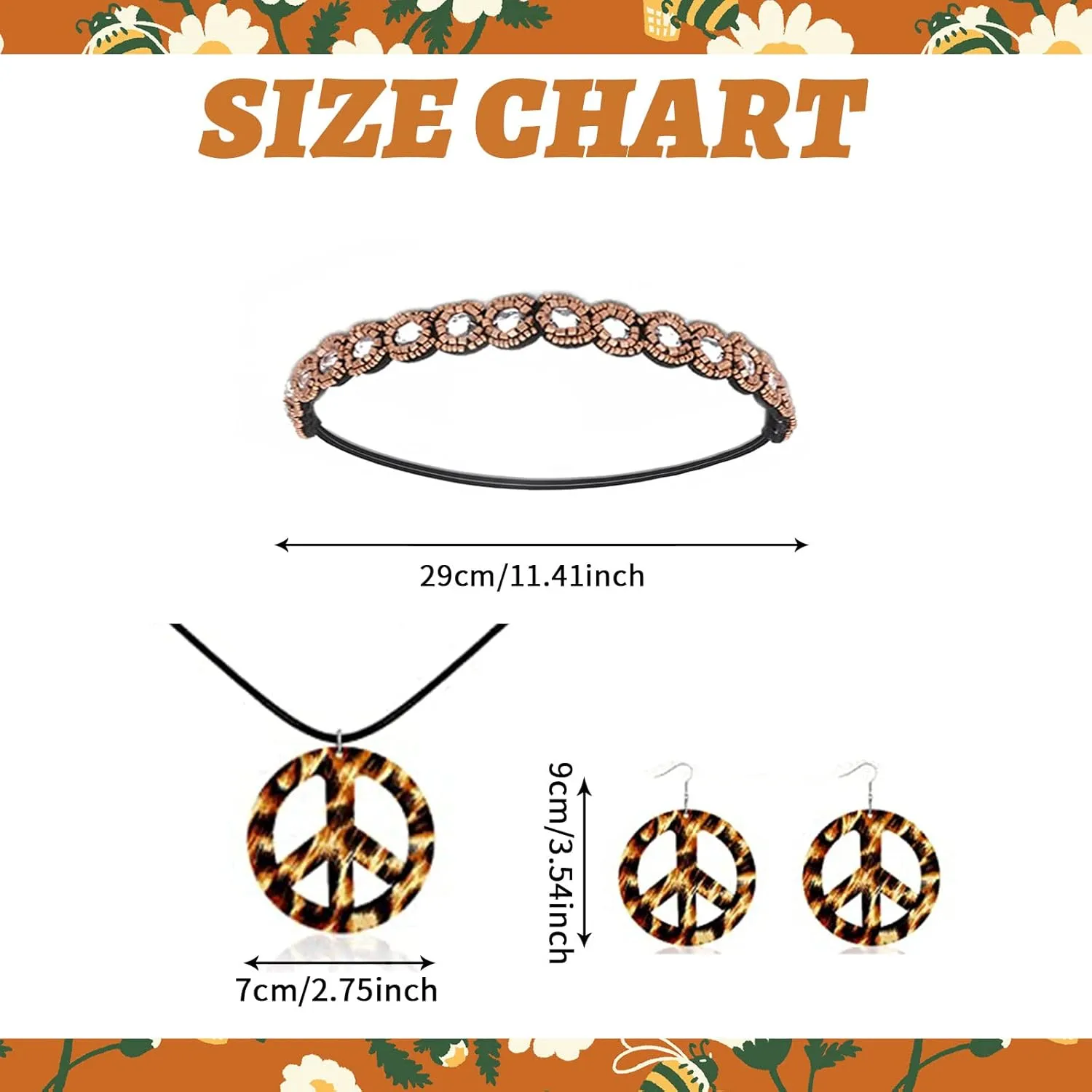 60s 70s Outfit for Women, Hippie Costume Clothes Set Hippie Accessories Peace Sign Earring Headband Fringe Vest for Party