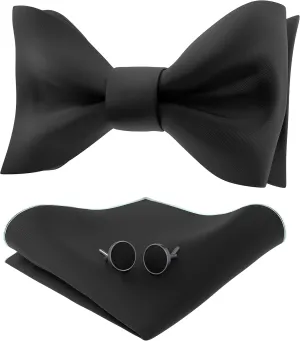 Adam Young Men's Self Tie Bow Tie Sets w/Pocket Squares & Cufflinks Sami-Glossy Satin Classy Bowtie for Tuxedo Faux Silk
