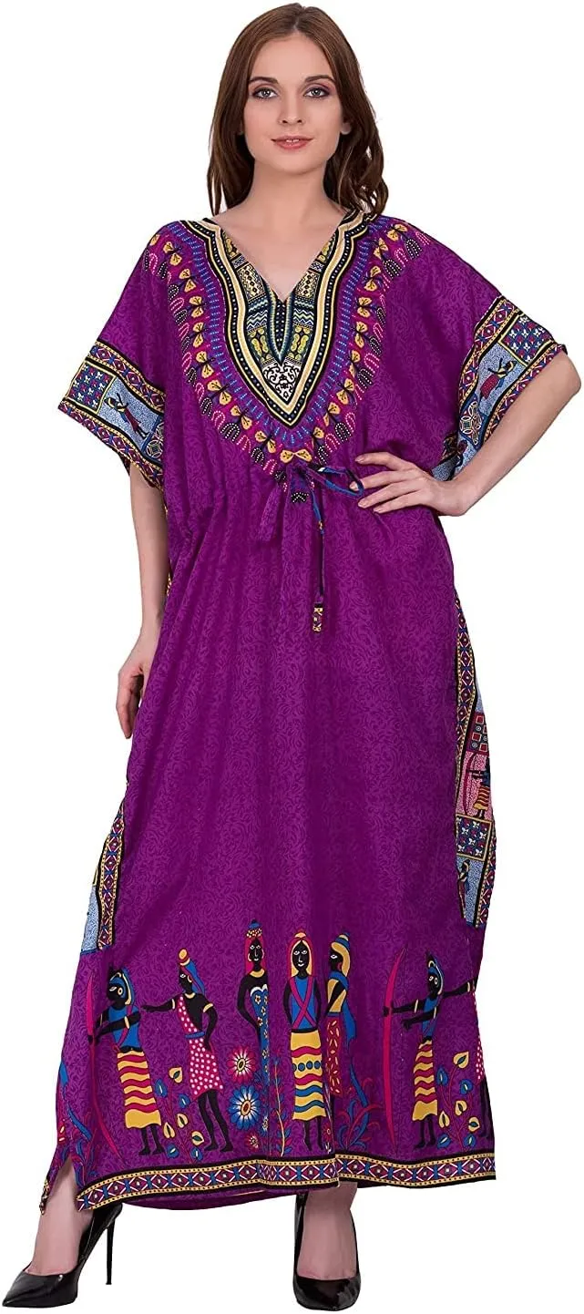 African Print Women Kaftan Dress Tunic Long Maxi Plus Size Polyester Print Caftan Gown Beach Party Casual Kimono Nightdress