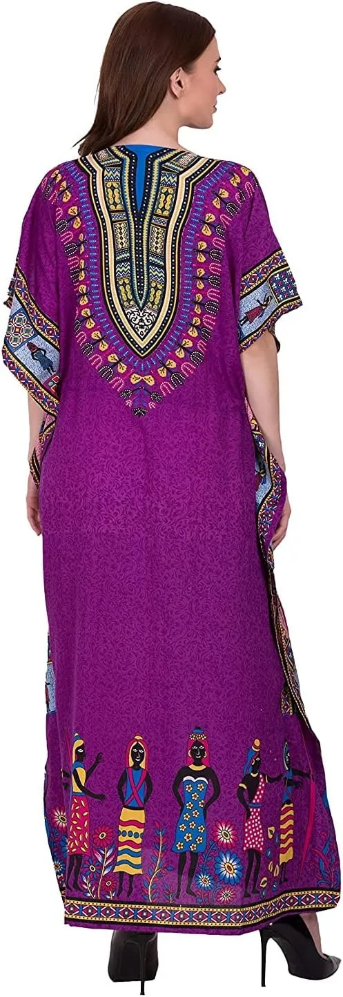 African Print Women Kaftan Dress Tunic Long Maxi Plus Size Polyester Print Caftan Gown Beach Party Casual Kimono Nightdress