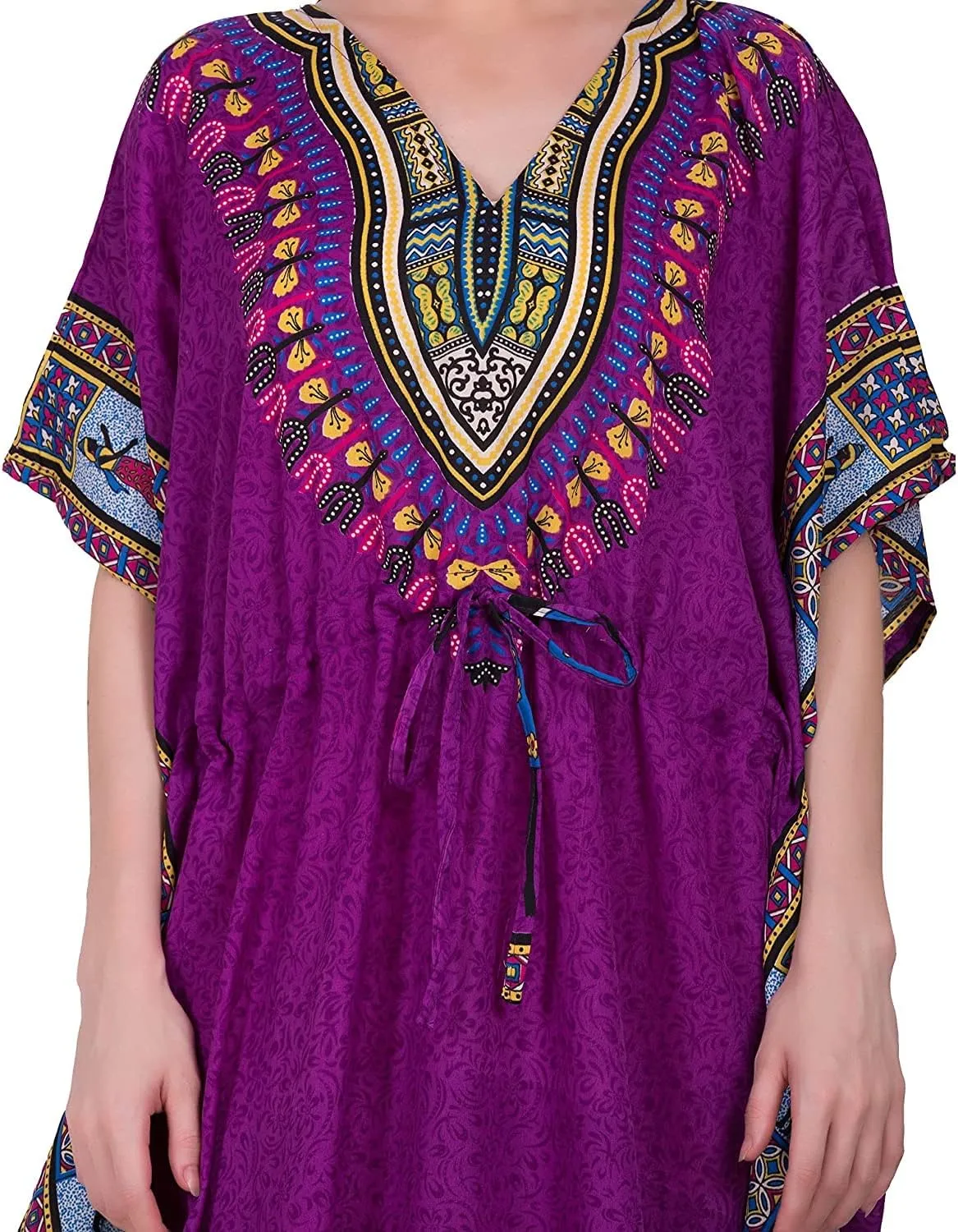 African Print Women Kaftan Dress Tunic Long Maxi Plus Size Polyester Print Caftan Gown Beach Party Casual Kimono Nightdress