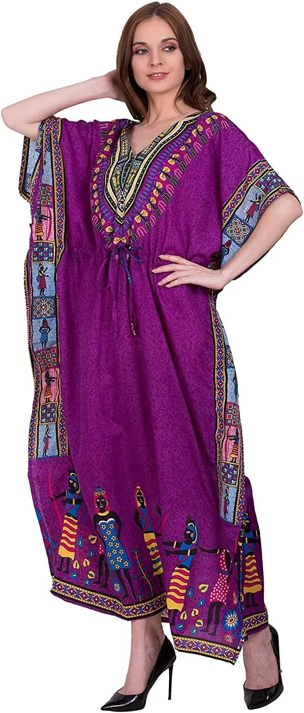 African Print Women Kaftan Dress Tunic Long Maxi Plus Size Polyester Print Caftan Gown Beach Party Casual Kimono Nightdress