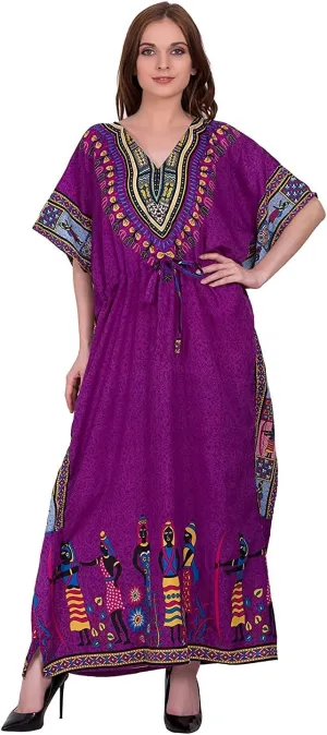 African Print Women Kaftan Dress Tunic Long Maxi Plus Size Polyester Print Caftan Gown Beach Party Casual Kimono Nightdress