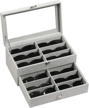 AUTOARK Ice Velvet Clear Lid 12 Piece Eyeglasses Storage and Sunglass Glasses Display Drawer Lockable Case Organizer,AW-163