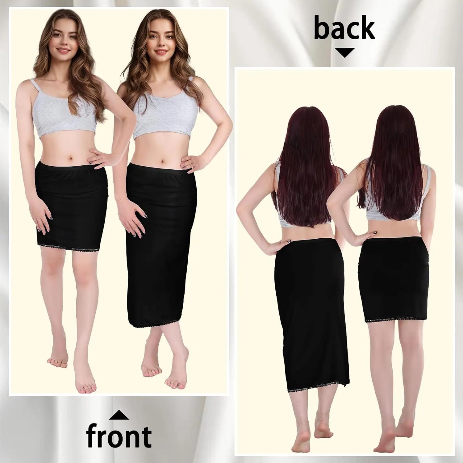 baotongle 2 Pieces Half Slips for Women 2 Kinds of Length 15 27inches Slip Under Dress Satin Lace Short Long Skirt
