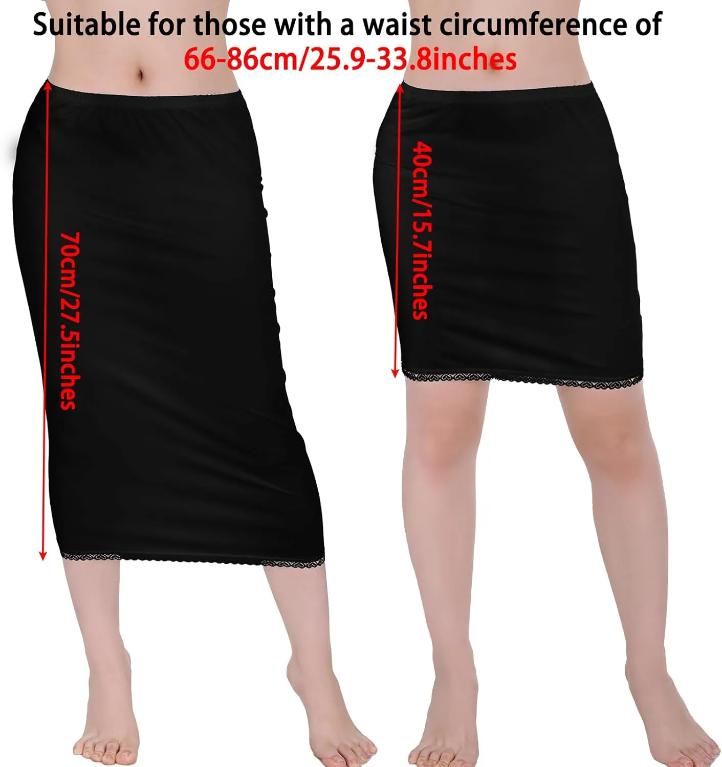 baotongle 2 Pieces Half Slips for Women 2 Kinds of Length 15 27inches Slip Under Dress Satin Lace Short Long Skirt