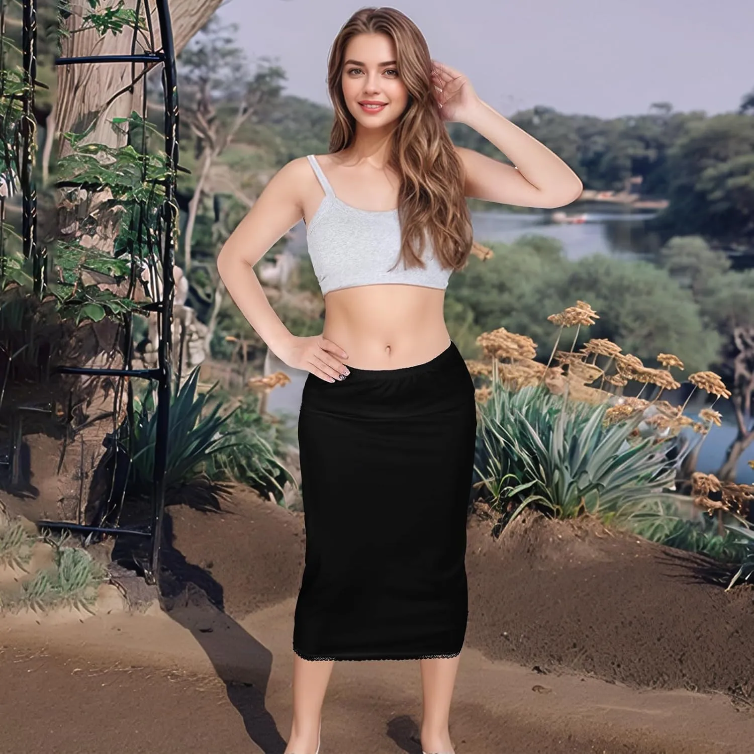baotongle 2 Pieces Half Slips for Women 2 Kinds of Length 15 27inches Slip Under Dress Satin Lace Short Long Skirt