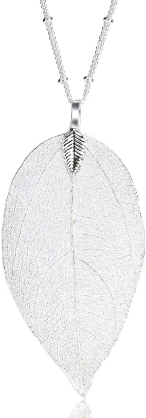 BOUTIQUELOVIN Filigree Long Leaf Pendant Dangle Necklace and Earring Jewelry Set Fashion for Women