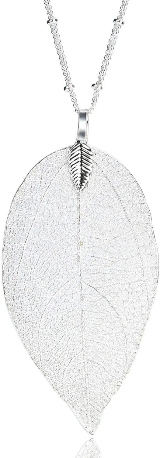 BOUTIQUELOVIN Filigree Long Leaf Pendant Dangle Necklace and Earring Jewelry Set Fashion for Women
