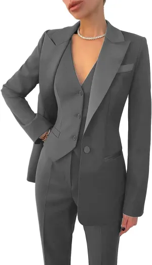 Business Women Suit Set 3 Pieces Notch Lapel Single Breasted Vest for Office Work Lady Suits (Blazer Vest Pants)