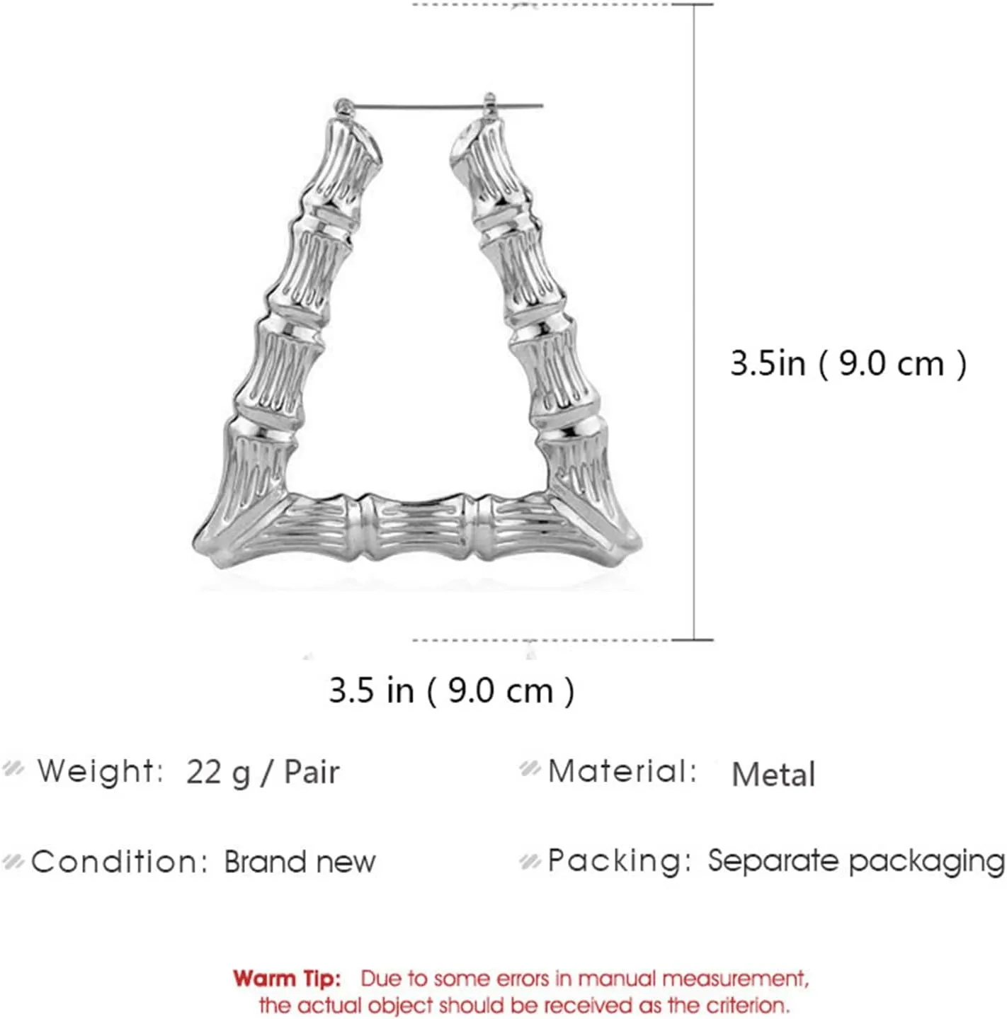 coadipress Casting Triangle Bamboo Hoop Earrings for Women Super Large Hollow Gold Silver Plated 80s 90s Oversized Geometric Statement Earrings Costume Jewelry Punk Hip Hop Rapper Style