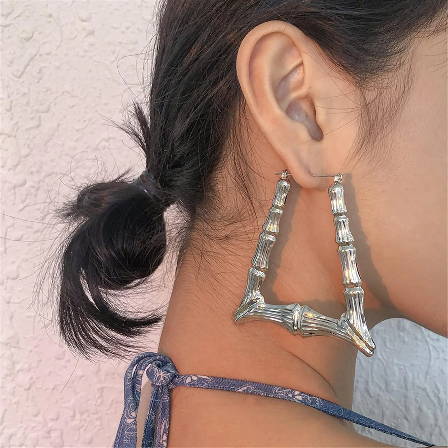 coadipress Casting Triangle Bamboo Hoop Earrings for Women Super Large Hollow Gold Silver Plated 80s 90s Oversized Geometric Statement Earrings Costume Jewelry Punk Hip Hop Rapper Style