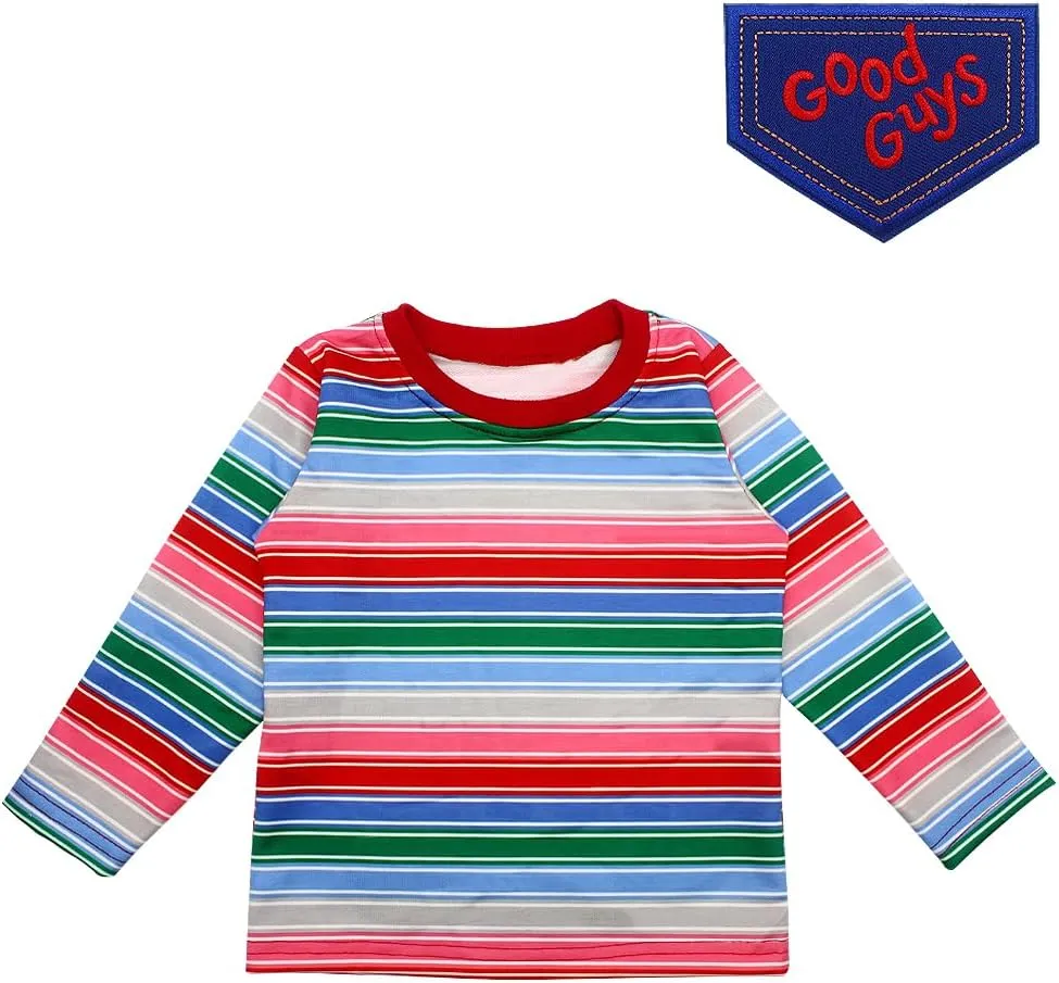 Costume for Kids Stripe Shirt & Good Guys Patch Set Baby Boys Girls T-Shirts Cosplay Halloween Party Favors Gifts