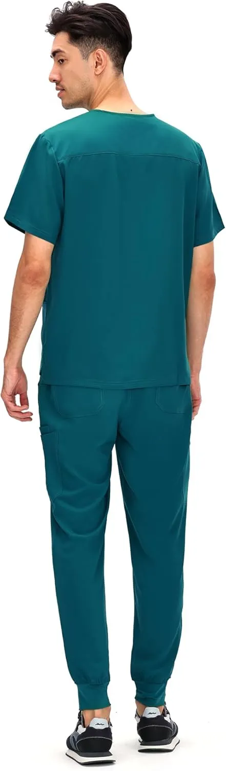 COZYFIT Scrubs for Men - 4 Pockets V-Neck Scrub Top and 7 Pockets Jogger Pants Mens Scrubs Set