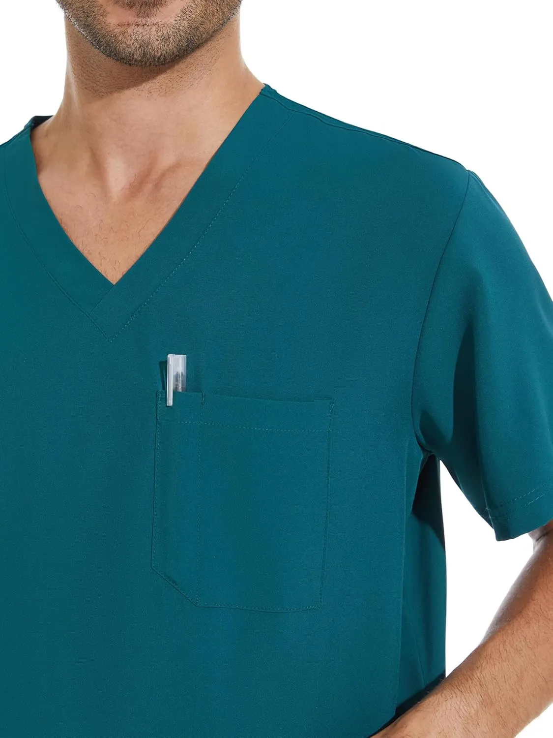 COZYFIT Scrubs for Men - 4 Pockets V-Neck Scrub Top and 7 Pockets Jogger Pants Mens Scrubs Set