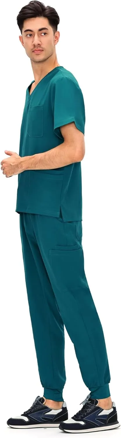 COZYFIT Scrubs for Men - 4 Pockets V-Neck Scrub Top and 7 Pockets Jogger Pants Mens Scrubs Set