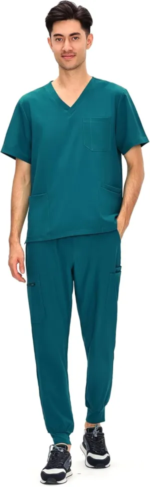 COZYFIT Scrubs for Men - 4 Pockets V-Neck Scrub Top and 7 Pockets Jogger Pants Mens Scrubs Set