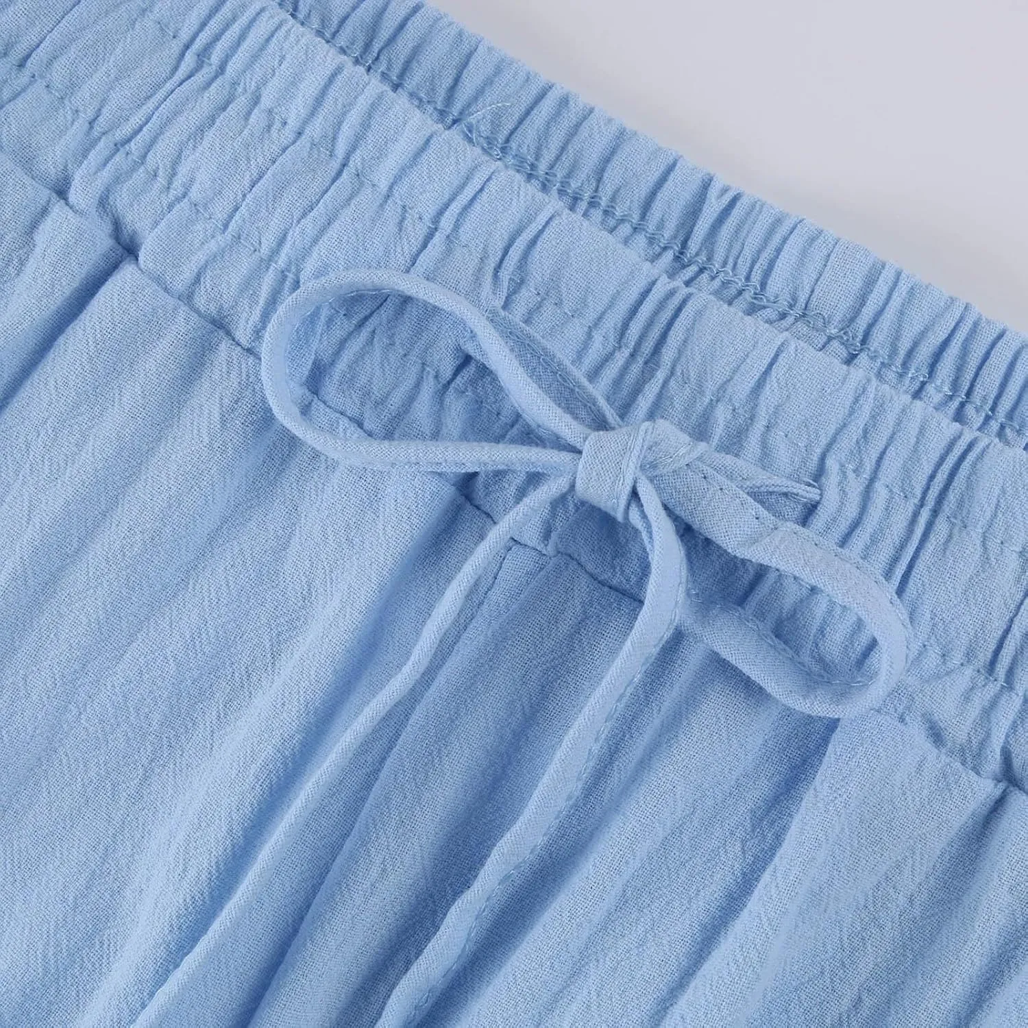 Cropped Linen Pants Women Plus Size Drawstring Elastic High Waisted Joggers Lightweight Summer Ankle Pants w/Pockets