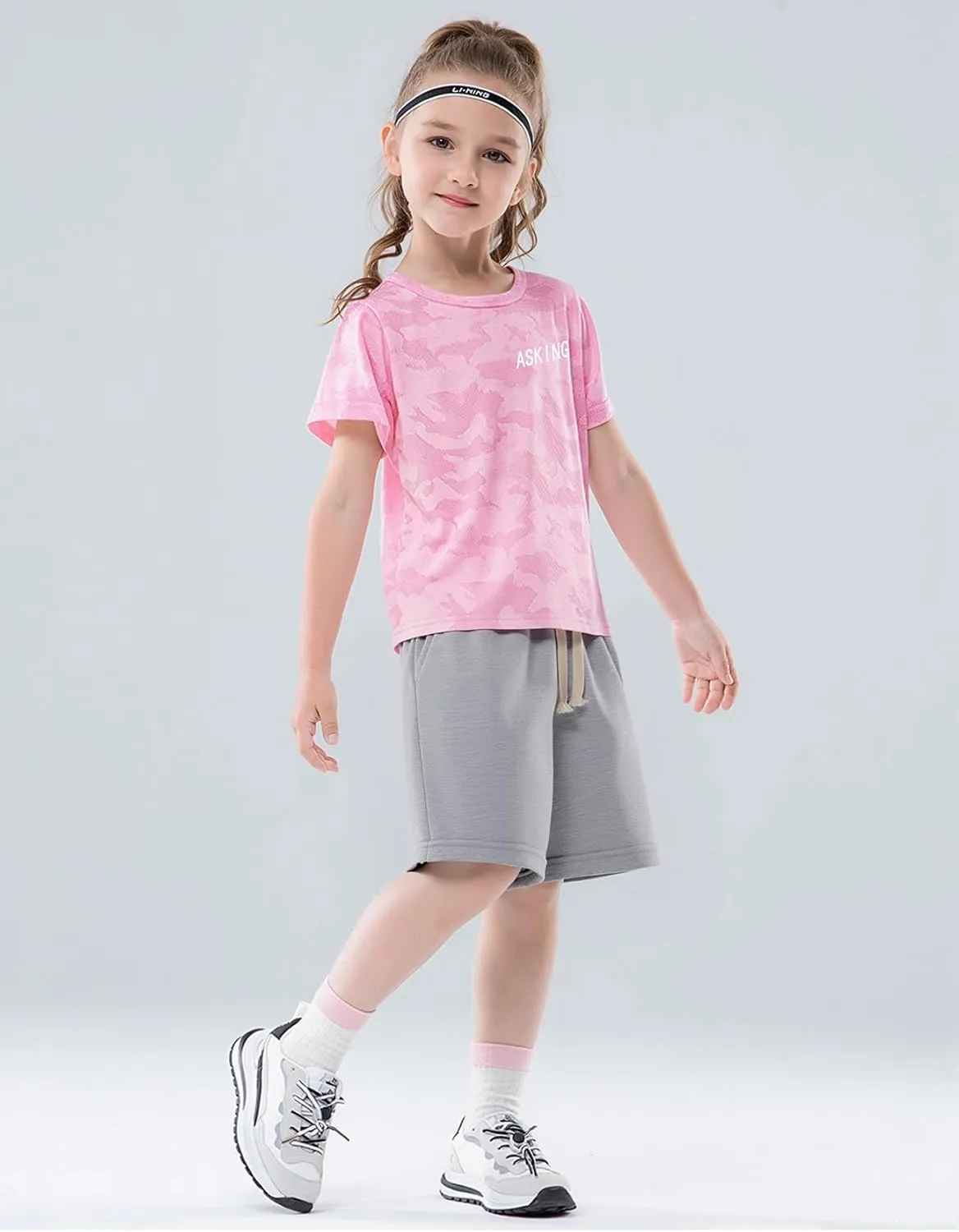 Flygo 3 Pack Boys Girls Cotton Shorts Kids Elastic Waisted Athletic Pull On Running Sweat Shorts Joggers with Pockets