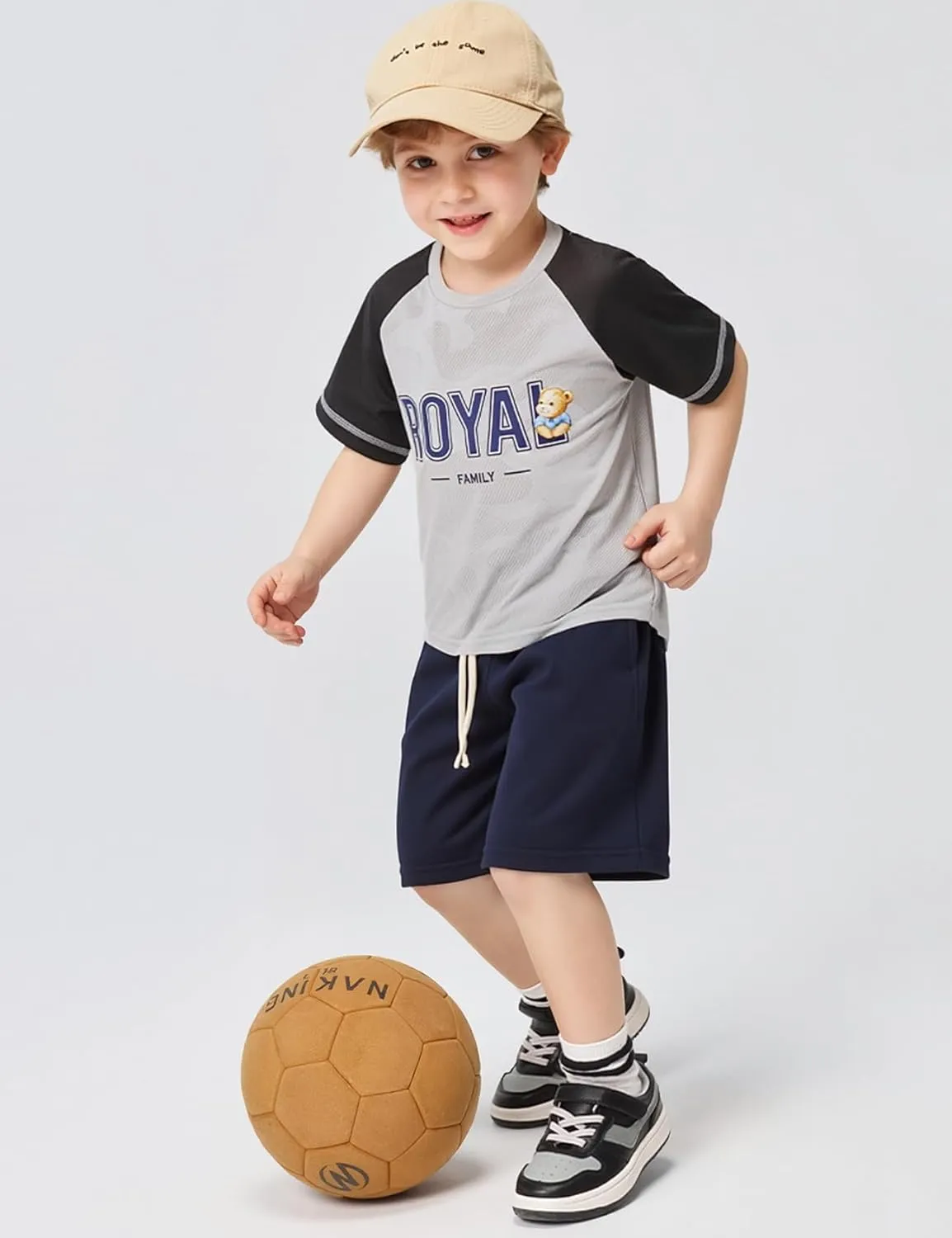 Flygo 3 Pack Boys Girls Cotton Shorts Kids Elastic Waisted Athletic Pull On Running Sweat Shorts Joggers with Pockets