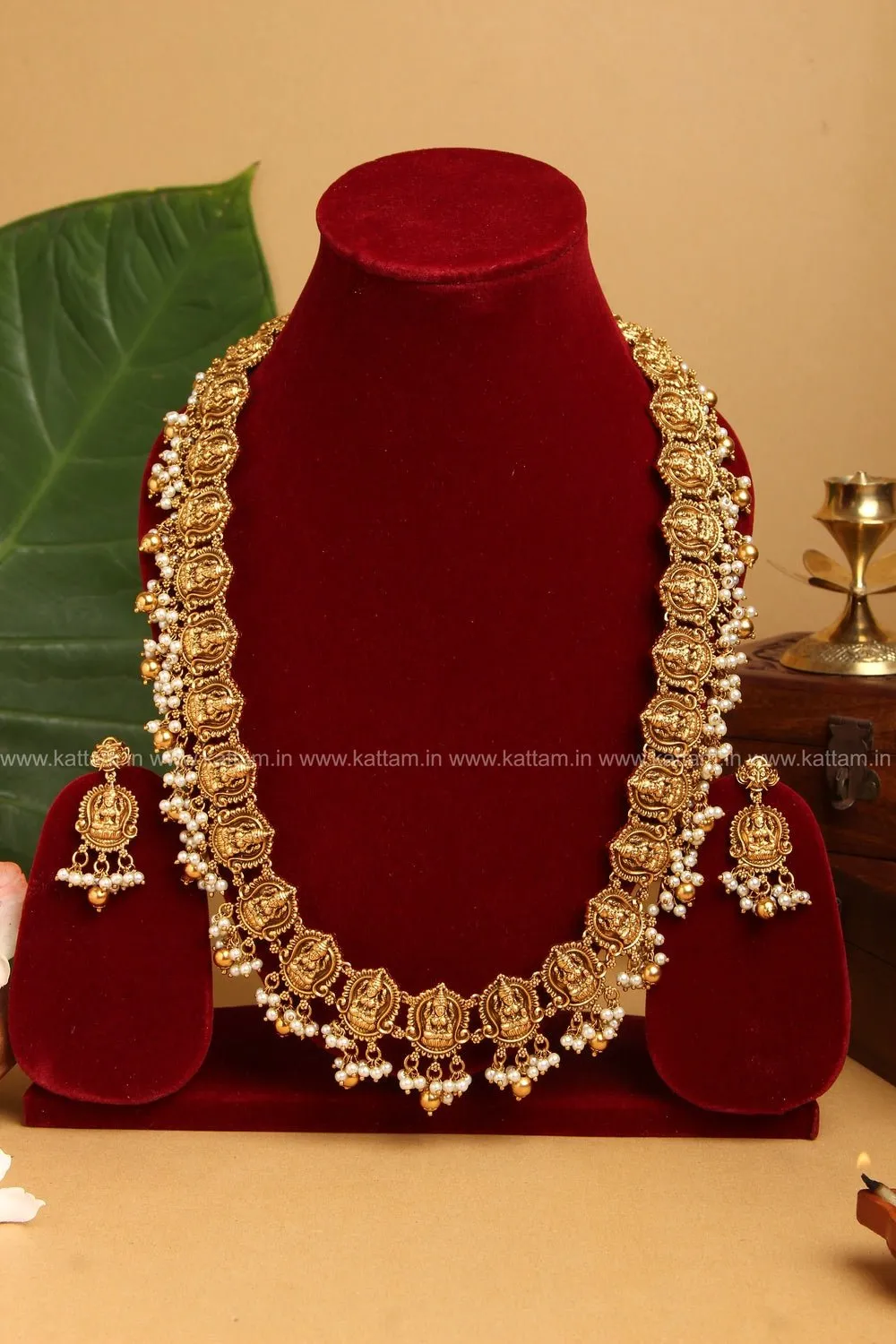 Goddess Lakshmi Pearl Necklace & Haaram ( Sold Separately)
