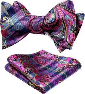 HISDERN Bow Ties for Men Floral Bowties Mens Self Tie Bow Tie Handkerchief Jacquard Woven Bowtie Pocket Square Set