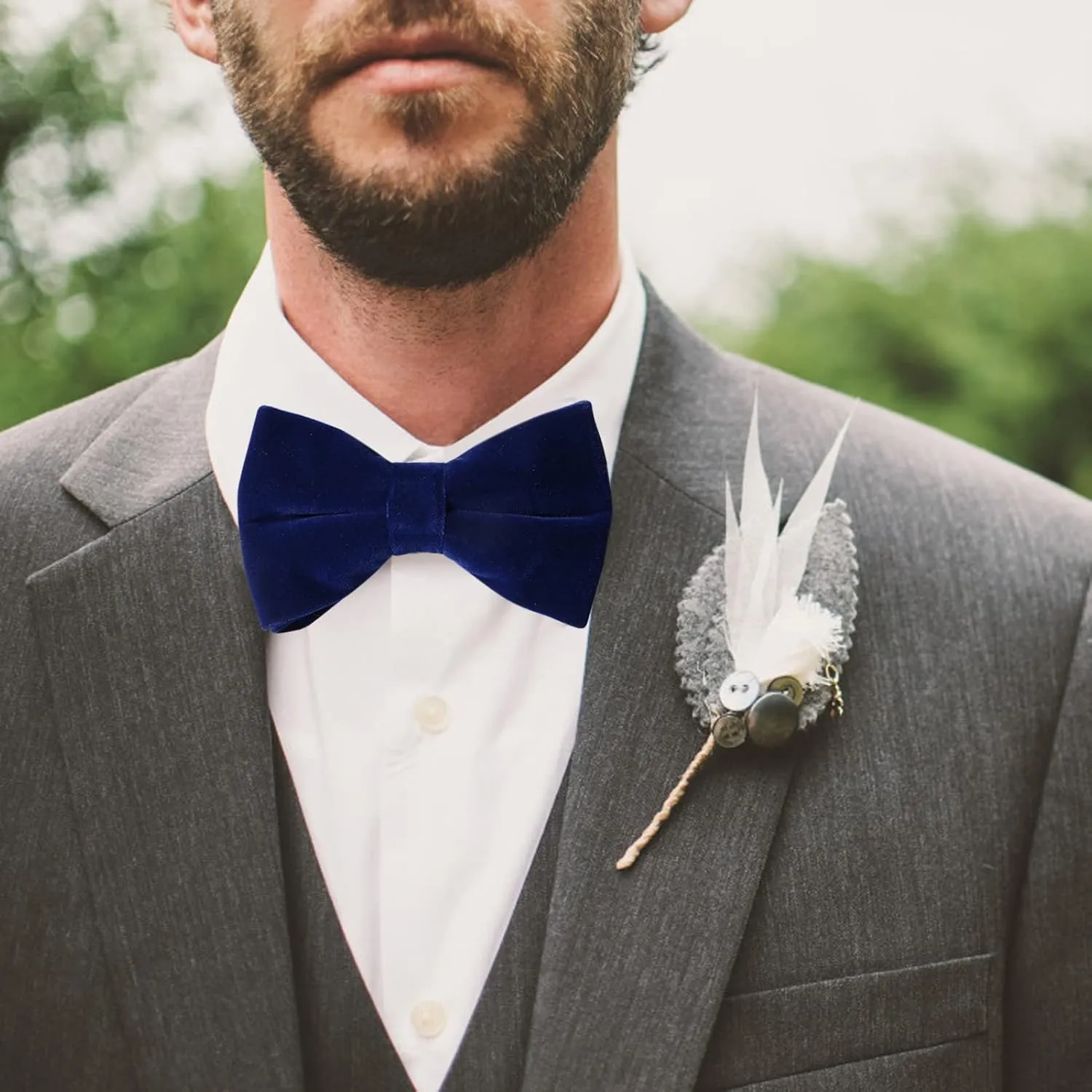HOULIFE Men's Pre-tied Bowties Velvet Solid Color Adjustable Bow Tie and Pocket Square with Cufflinks for Wedding Party