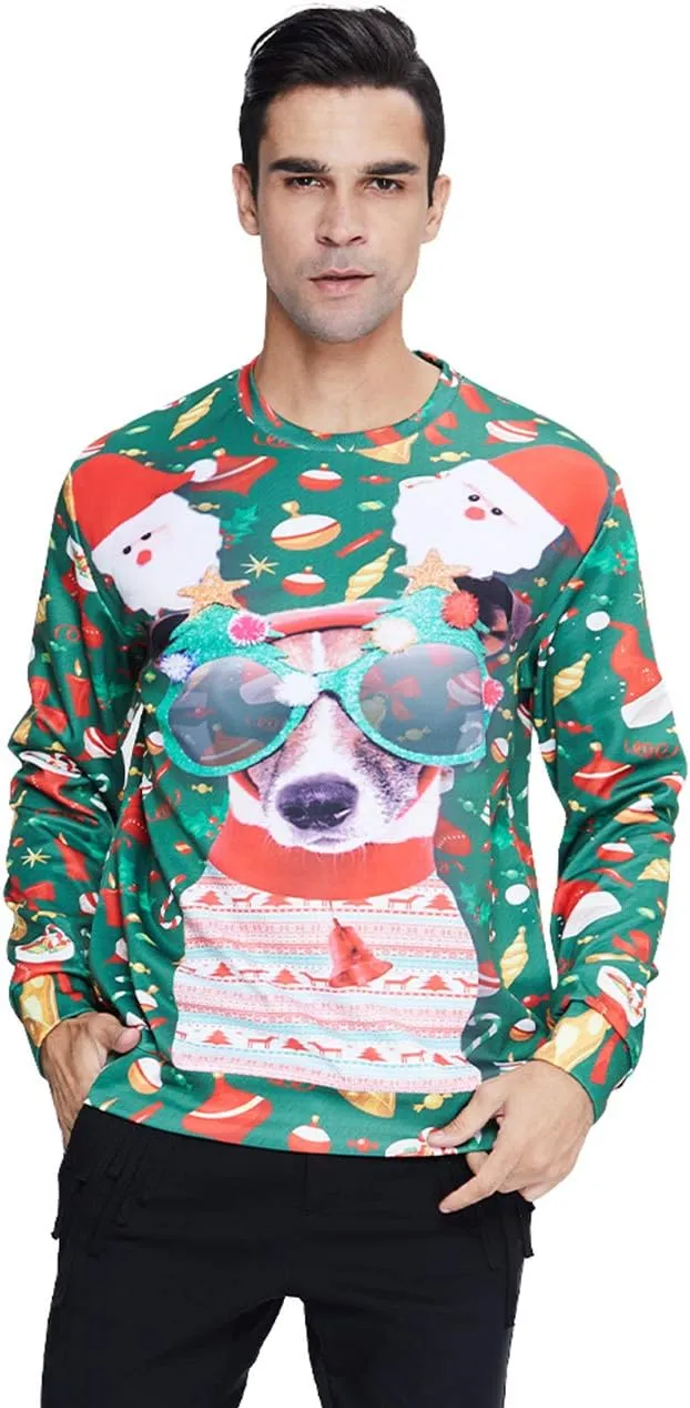 Idgreatim Unisex Ugly Christmas Crewneck Sweatshirt Novelty 3D Graphic Long Sleeve Sweater Shirt