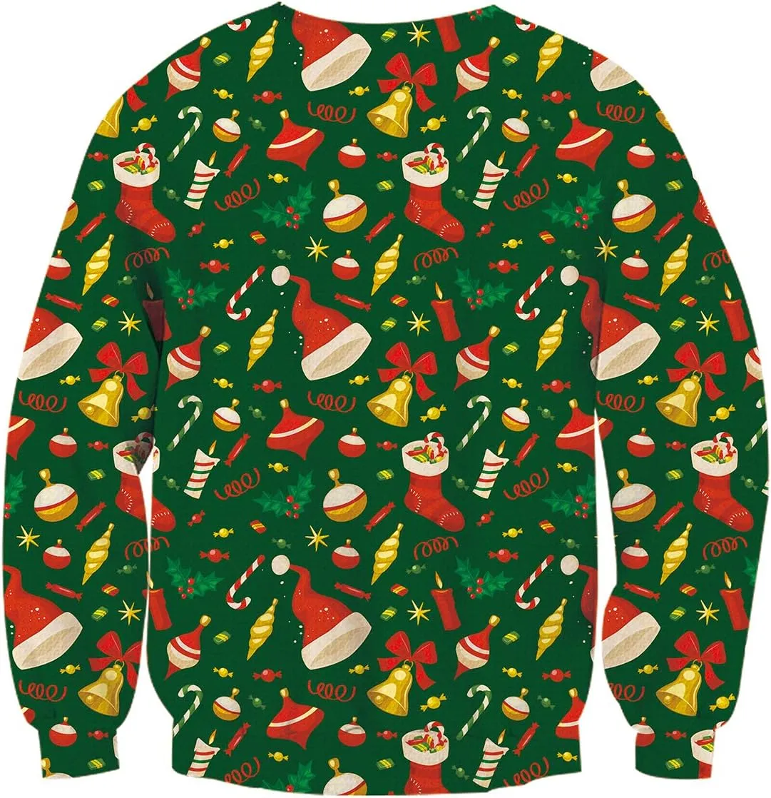 Idgreatim Unisex Ugly Christmas Crewneck Sweatshirt Novelty 3D Graphic Long Sleeve Sweater Shirt