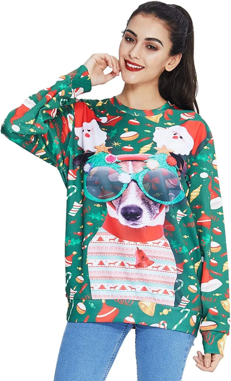 Idgreatim Unisex Ugly Christmas Crewneck Sweatshirt Novelty 3D Graphic Long Sleeve Sweater Shirt