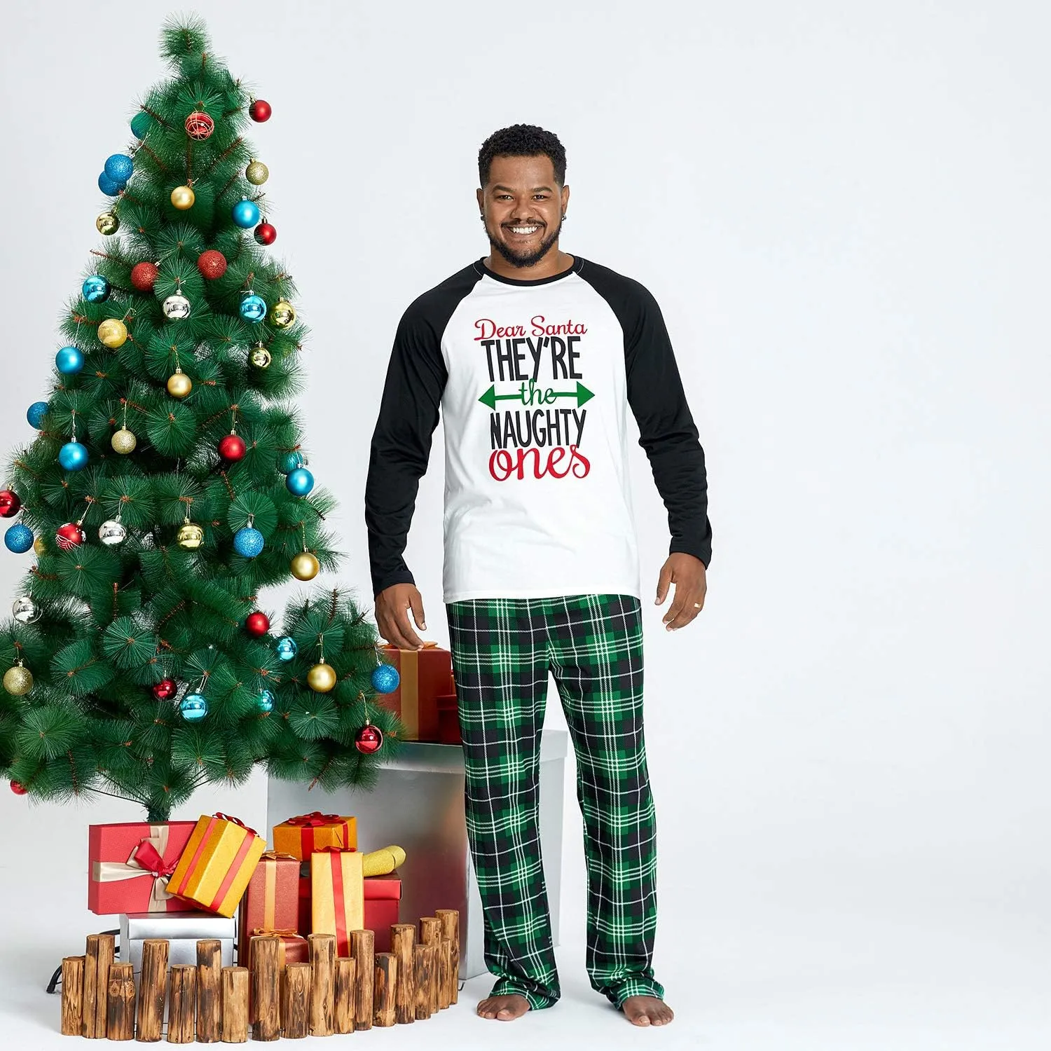 IFFEI Matching Family Pajamas Sets Christmas PJ's Letter Print Top and Plaid Bottom Sleepwear Jammies with Pockets