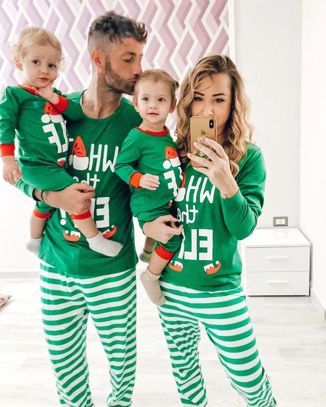 IFFEI Matching Family Pajamas Sets Christmas PJ's Letter Print Top and Plaid Bottom Sleepwear Jammies with Pockets