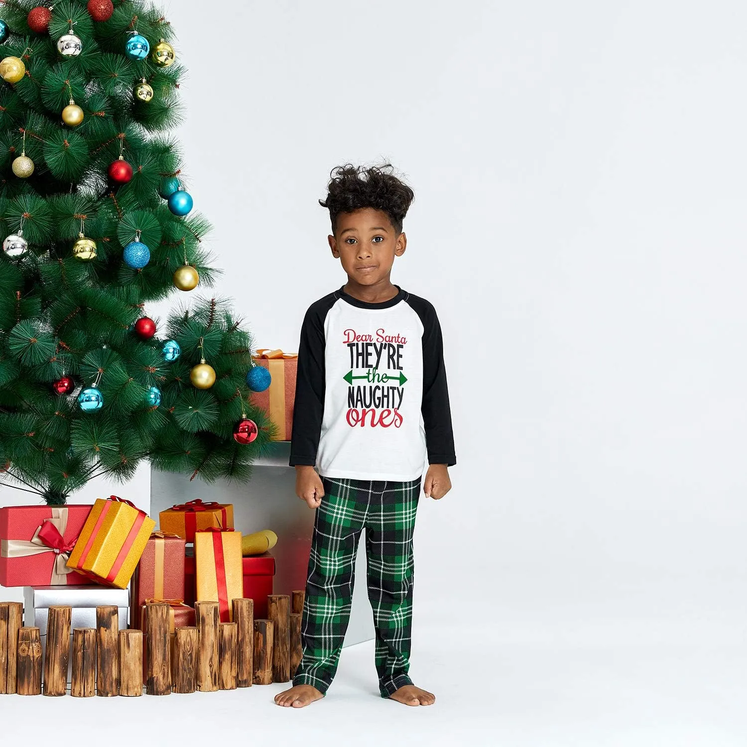 IFFEI Matching Family Pajamas Sets Christmas PJ's Letter Print Top and Plaid Bottom Sleepwear Jammies with Pockets