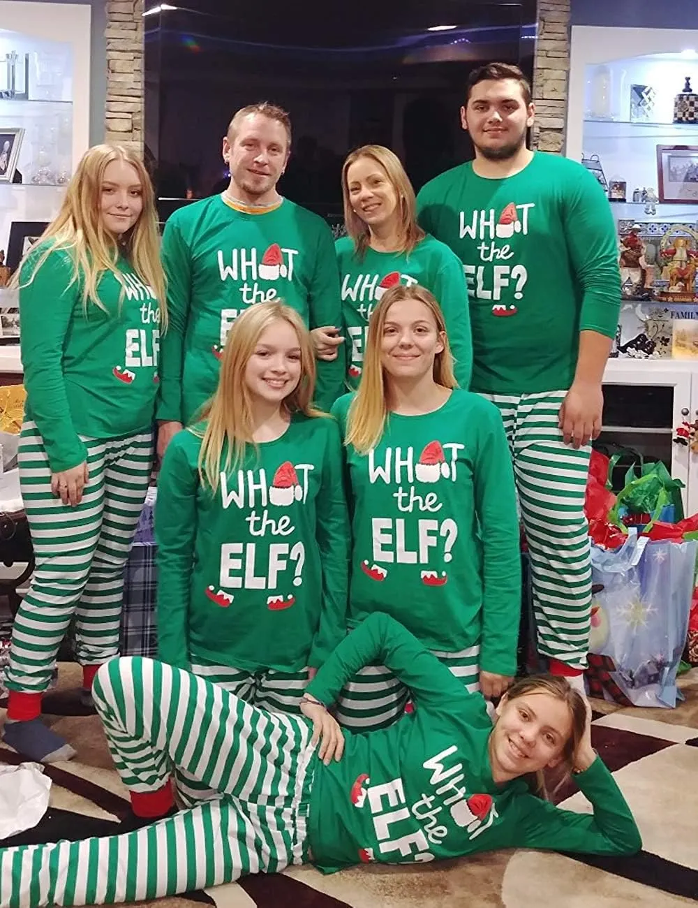 IFFEI Matching Family Pajamas Sets Christmas PJ's Letter Print Top and Plaid Bottom Sleepwear Jammies with Pockets