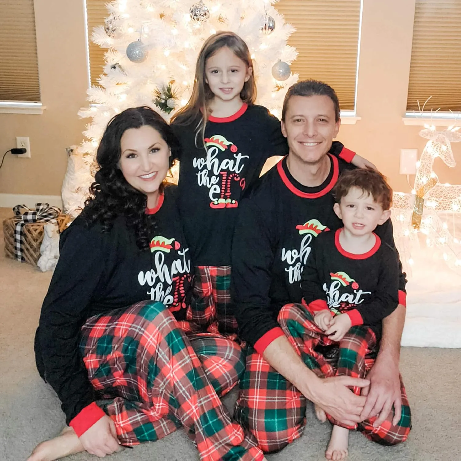 IFFEI Matching Family Pajamas Sets Christmas PJ's Letter Print Top and Plaid Bottom Sleepwear Jammies with Pockets