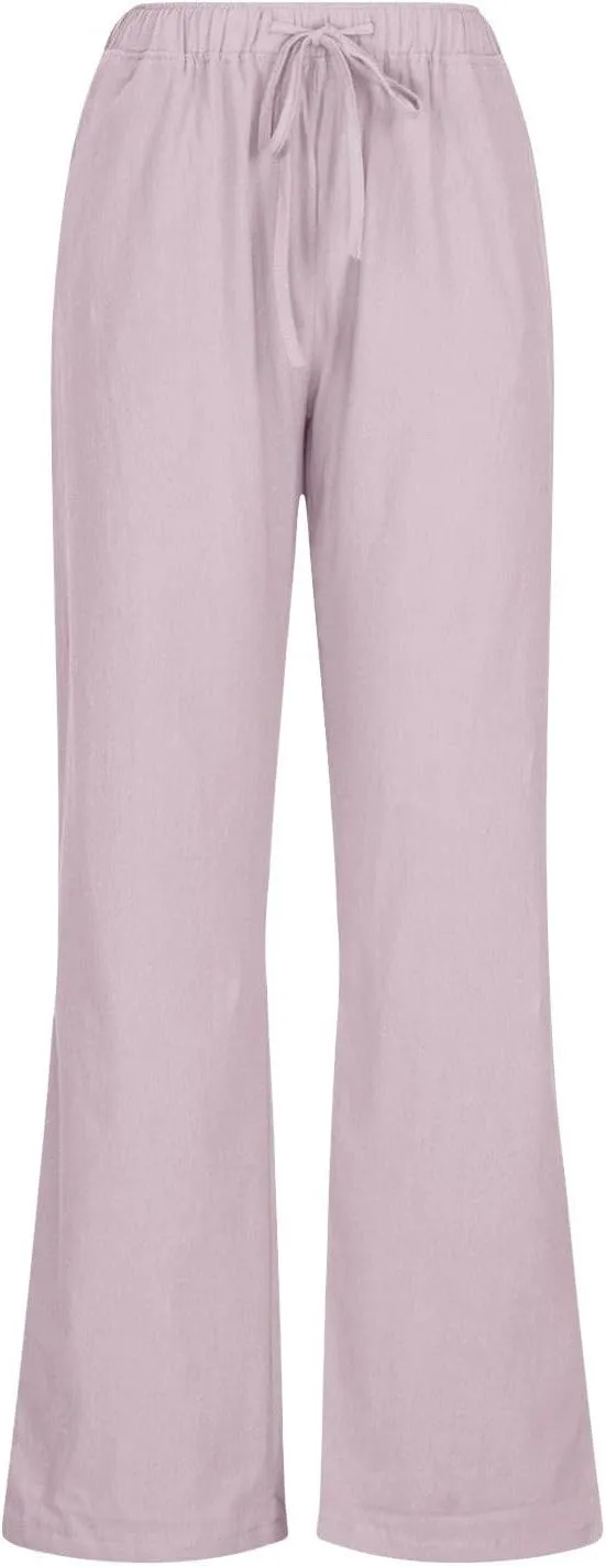 Linen Summer Pants Women 2024 Trendy Casual High Waist Drawstring Loose Fit Lightweight Long Palazzo Gauze Pants