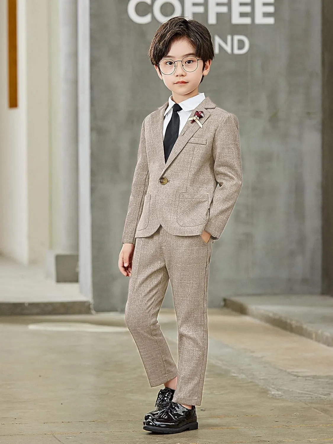 LOLANTA Kids Boys Plaid Suit Fashion Blazer Pants Set 2 Piece Formal Wear Outfit for Wedding