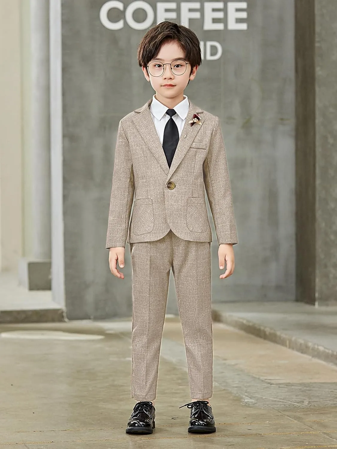 LOLANTA Kids Boys Plaid Suit Fashion Blazer Pants Set 2 Piece Formal Wear Outfit for Wedding