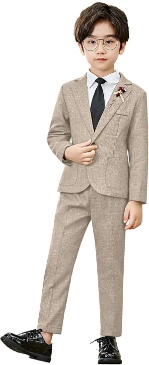 LOLANTA Kids Boys Plaid Suit Fashion Blazer Pants Set 2 Piece Formal Wear Outfit for Wedding